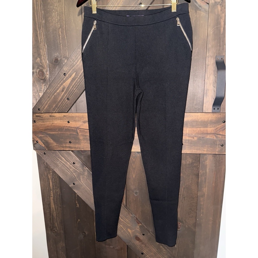 RALPH LAUREN PURPLE LABEL Pants Womens Size Large Black Wool Blend Merino Zip